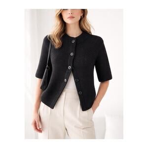 Vince Wool Cardigan Sweater Womens Small Black Knit Minimalist Quiet Luxury